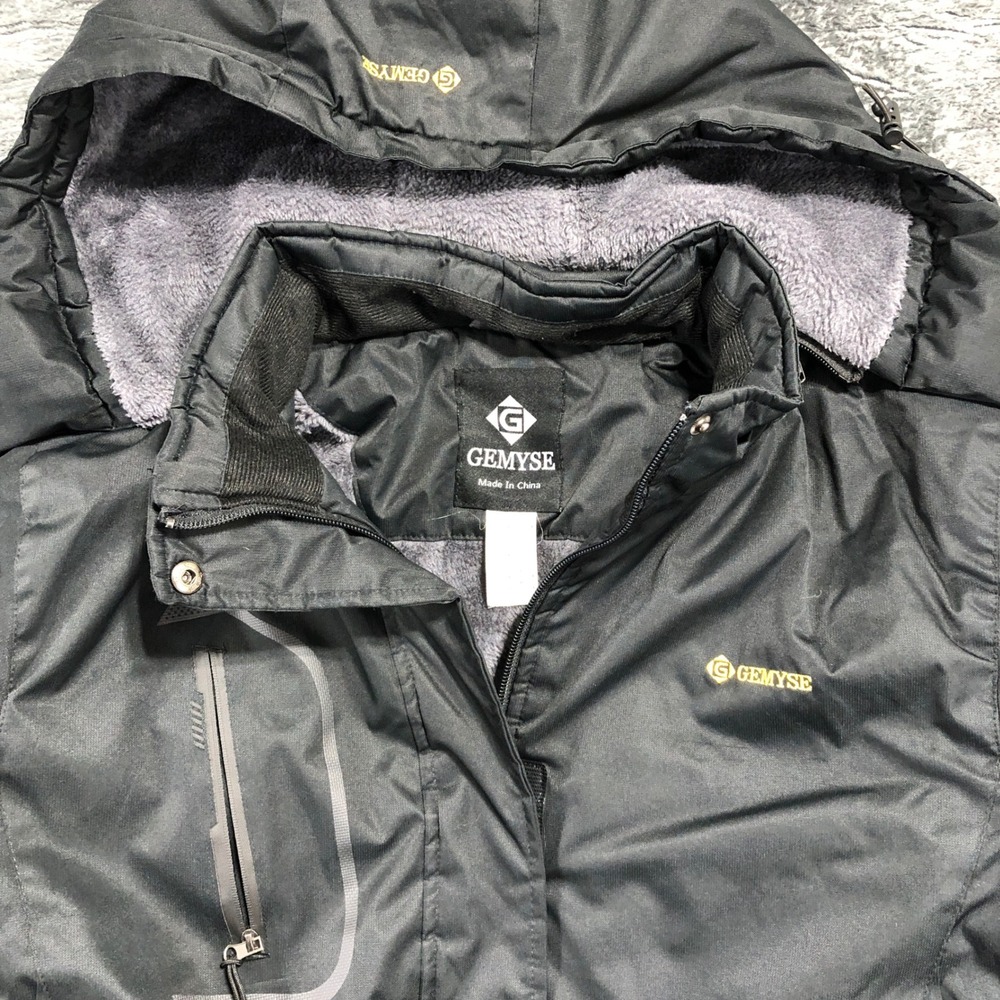 Gemyse Mens Mountain Waterproof Ski Jacket Black Fleece Lined Hooded Parka Large